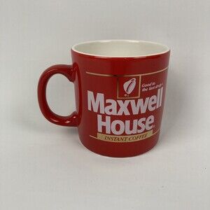 VTG 80s Maxwell House Instant Coffee Mug 10 oz Tea Cup Red Gold Logo Promo